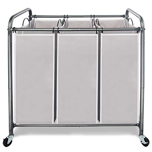 STORAGE MANIAC 3 Section Laundry Sorter, 3 Bag Laundry Hamper Cart with Heavy Duty Rolling Lockable Wheels and Removable Bags, Laundry Organizer Laundry Basket Laundry Clothes Separator Hamper, $52.99