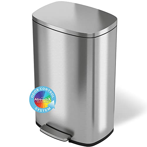 iTouchless SoftStep 13.2 Gallon Step Trash Can with Odor Filter System, Stainless Steel 50 Liter Pedal Garbage Bin for Kitchen, Home, Office, Silent and Gentle Lid Close,  Only $61.38