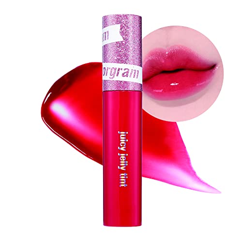 COLORGRAM Juicy Jelly Tint - 01 Melting Cherry | Moisturizing, Plumping, High Pigment, Non-Sticky, Long-Lasting, Weightless Daily Lip Gloss 0.14 fl.oz, 4g