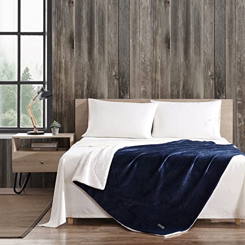 Eddie Bauer Ultra-Plush Collection Throw Blanket-Reversible Sherpa Fleece Cover, Soft & Cozy, Perfect for Bed or Couch, Blue,  Now Only $14.44