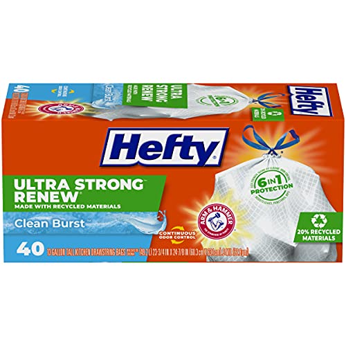 Hefty Ultra Strong Renew Tall Kitchen Trash Bags, White, Clean Burst Scent, 13 Gallon, 40 Count, List Price is $12.29, Now Only $8.35