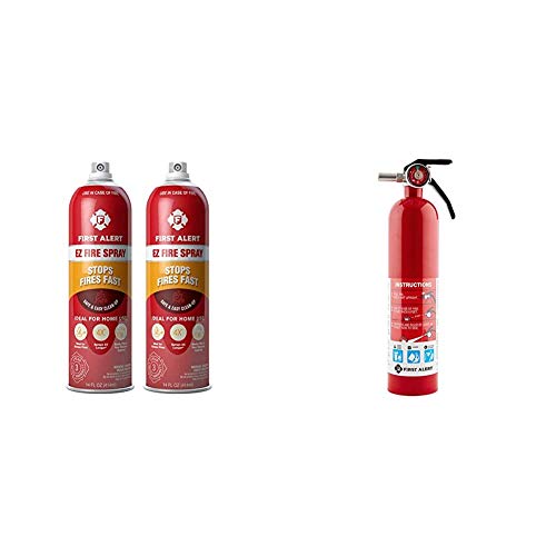 FIRST ALERT Fire Extinguisher | EZ Fire Spray Fire Extinguishing Aerosol Spray, Pack of 2, AF400-2 & 1038789 Standard Home Fire Extinguisher, Red, Only $40.97