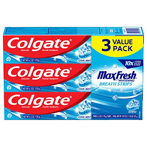 Colgate Max Fresh with Whitening Toothpaste with Mini Breath Strips, Cool Mint Toothpaste for Bad Breath, 6.3 Ounce Tube. 3 Pack, List Price is $9.49, Now Only $5.86