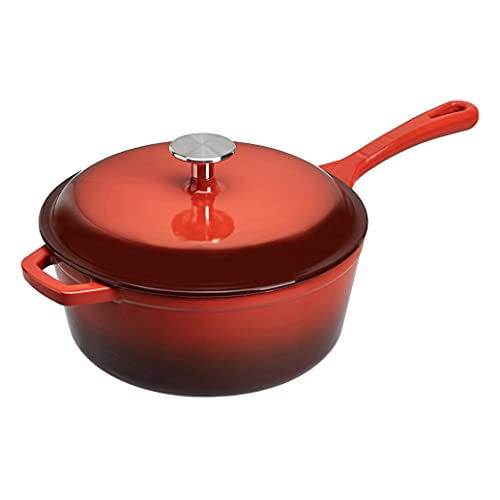 AmazonCommercial Enameled Cast Iron Covered Saucier, 3.7-Quart, Red, List Price is $32.5, Now Only $19.71, You Save $12.79 (39%)