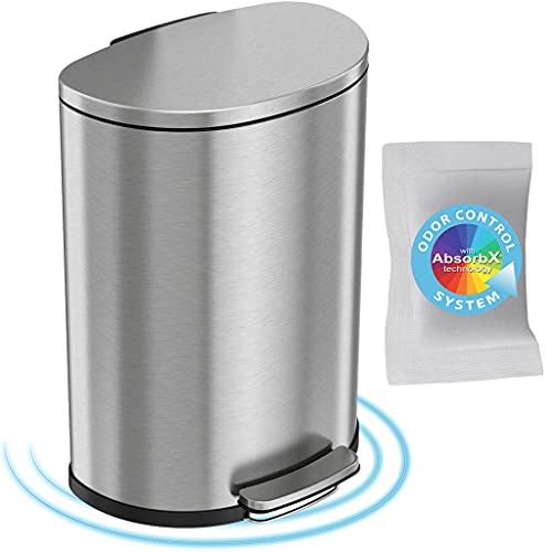 iTouchless PC13DDS-2 SoftStep 13.2 Gallon Semi-Round Step Trash Can with Odor Control System, Stainless Steel 50 Liter Kitchen Space-Saving Pedal Garbage Bin for Office, Home,  Only $71.69