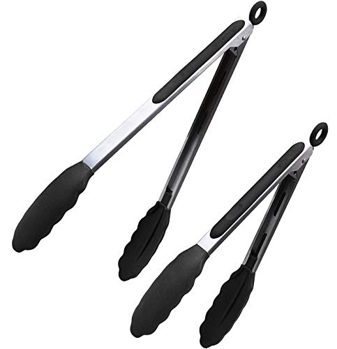 Riveira Tongs for Cooking with Silicone Tips | 9 and 12-Inch Pieces Set | Non-Stick Kitchen Grill Tongs | BBQ Grilling Tong | 550°F High Heat-Resistant Premium Silicone Tips   Only $5.99
