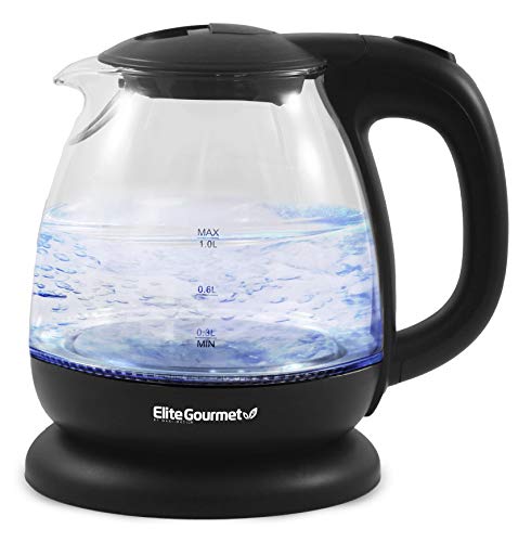 Elite Gourmet EKT1001B Electric 1.0L BPA-Free Glass Kettle Cordless 360° Base, Stylish Blue LED Interior, Handy Auto Shut-Off Function – Quickly Boil Water For Tea & More,  Only $11.49