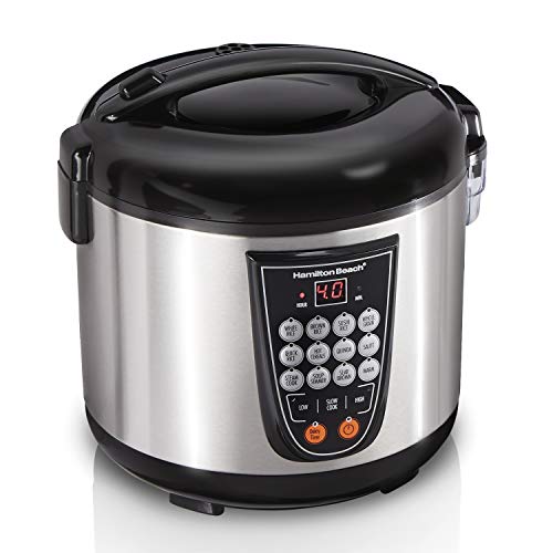 Hamilton Beach Digital Programmable Rice and Slow Cooker & Food Steamer, 20 Cups Cooked (10 Cups Uncooked), 14 Pre-Programmed Settings for Sear Saute, Hot Cereal, Soup,  Only $33.99