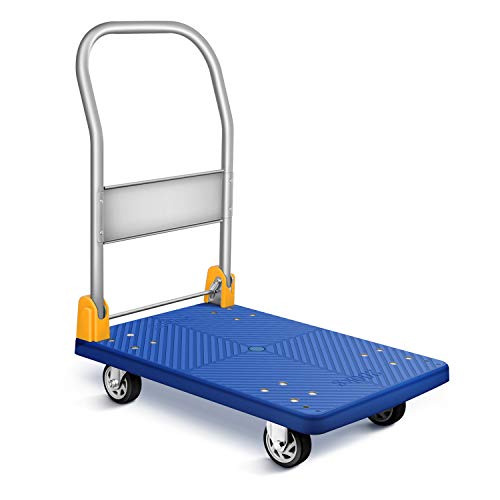 YSSOA Platform Truck with 440lb Weight Capacity and 360 Degree Swivel Wheels, Foldable Push Hand Cart for Loading and Storage, Blue, Now Only $59.99