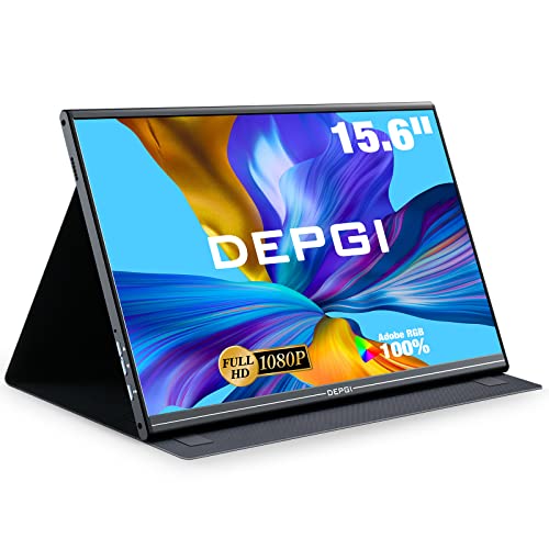 Portable Monitor - DEPGI 15.6 Inch 1080P Full HD Computer Display with 100% sRGB HDR Quantum Dot IPS Screen, Type-C & HDMI, Smart Cover, Stereo Speaker, External Screen for Laptop PC Phone Xbox Switch