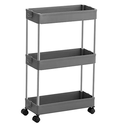 SONGMICS 3-Tier Rolling Cart, Storage Cart with Wheels, Space-Saving Rolling Storage Cart, for Bathroom, Kitchen, Living Room, Office, 15.7 x 5.3 x 23.6 Inches, Gray UKSC007G01,  Only $15.39