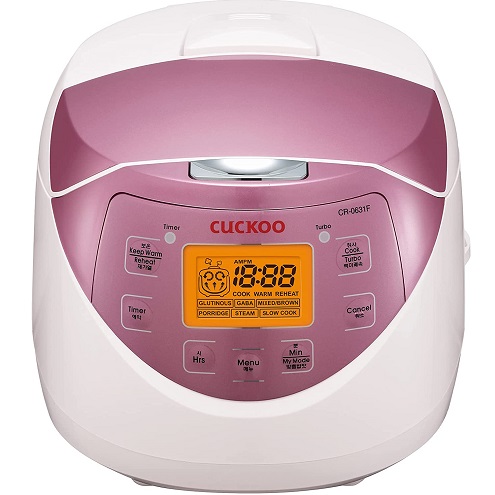 CUCKOO CR-0631F | 6-Cup (Uncooked) Micom Rice Cooker | 8 Menu Options: White Rice, Brown Rice & More, Nonstick Inner Pot, Made in Korea | White/Pink, only $76.31