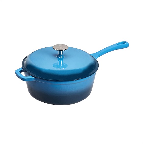 AmazonCommercial Enameled Cast Iron Covered Saucier, 3.7-Quart, Blue, only $18.60