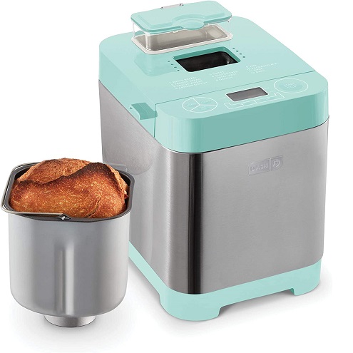 Dash Everyday Stainless Steel Bread Maker, Up to 1.5lb Loaf, Programmable, 12 Settings + Gluten Free & Automatic Filling Dispenser - Aqua, only $69.99