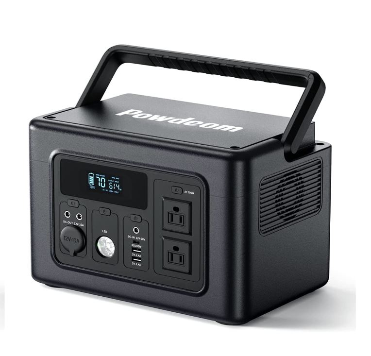Powdeom Portable Power Station, 614Wh LiFePO4 Battery Backup Power Supply with 700W AC Outlets, 500W Input Recharge 0-80% Within 1 Hour for Camping, Outdoors, Off-grid Life