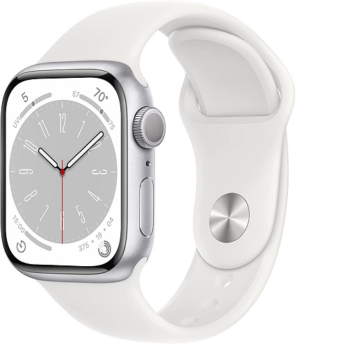 Apple Watch Series 8 [GPS 41mm] Smart Watch w/ Silver Aluminum Case with White Sport Band - S/M. Fitness Tracker, Blood Oxygen & ECG Apps, Always-On Retina Display, Water Resistant, only $349.00