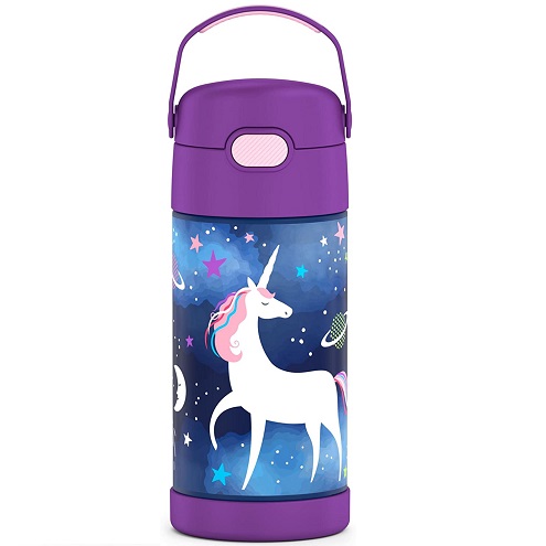 THERMOS FUNTAINER 12 Ounce Stainless Steel Vacuum Insulated Kids Straw Bottle, Space Unicorn, only $9.59