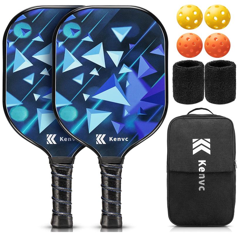 Kenvc Pickleball Paddles Set of 2/4, Graphite Rackets, Lightweight Racquets, Honeycomb Core, Comfy Grip, Balls for Outdoors and Indoors, Wristbands, Carry Bag, Fit for All Ages and Skill