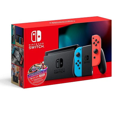 Nintendo Switch w/ Neon Blue & Neon Red Joy-Con + Mario Kart 8 Deluxe (Full Game Download) + 3 Month Switch Online Individual Membership, only $299.99