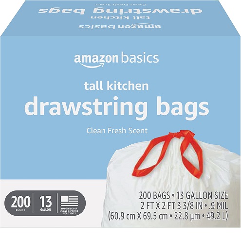 史低价！Amazon Basics 长款厨房拉绳垃圾袋 13加仑，200个，原价$25.99 ，现仅售$14.81