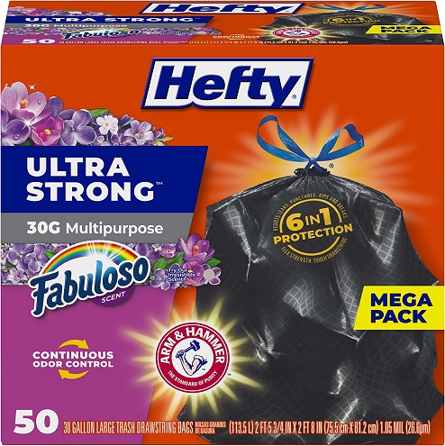 黑五！Hefty Ultra Strong 超强韧30加仑垃圾袋 50个装，原价$21.99，现仅售$17.18
