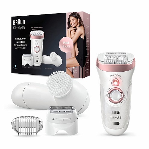 Braun Epilator Silk-épil 9 9-880, Facial Hair Removal for Women, Wet & Dry, Facial Cleansing Brush, Women Shaver & Trimmer, Cordless, Rechargeable, Beauty Kit, only $99.94