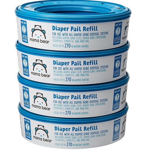 Amazon Brand - Mama Bear Diaper Pail Refills for Diaper Genie Pails, 1080 Count (4 Packs of 270 Count), only $11.62