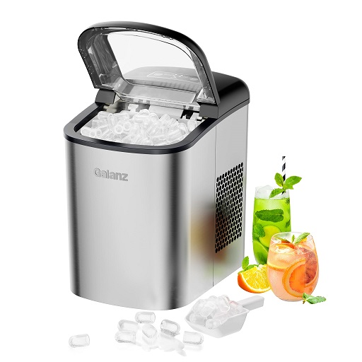 Galanz Portable Countertop Electric Ice Maker Machine, 26 lbs in 24 Hours, 9 Bullet Shaped Cubes Ready in 7 Minutes, 2 Ice Sizes, Perfect for Parties & Home Bar, 2.1 L Stainless Steel,  Only $95.99