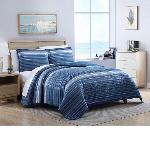 Nautica - King Quilt Set, Cotton Reversible Bedding with Matching Shams, Home Decor for All Seasons (Coveside Blue, King), List Price is $149.99, Now Only $66.48