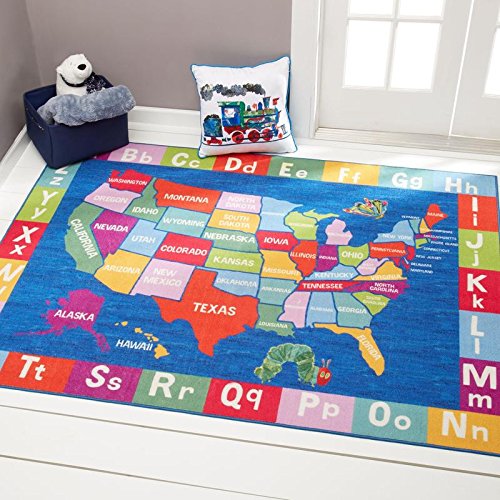 Eric Carle Elementary USA Map Kids Machine Washable Area Rug Blue/Red, 35