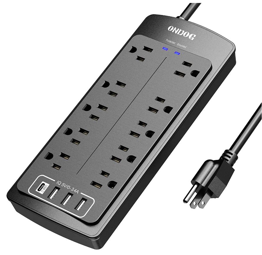 Power Strip , ONDOG Surge Protector with 10 Outlets and 4 USB Ports, 6 Feet Extension Cord (1875W/15A) for for Home, Office, Dorm Essentials, 2700 Joules, ETL Listed (Black)