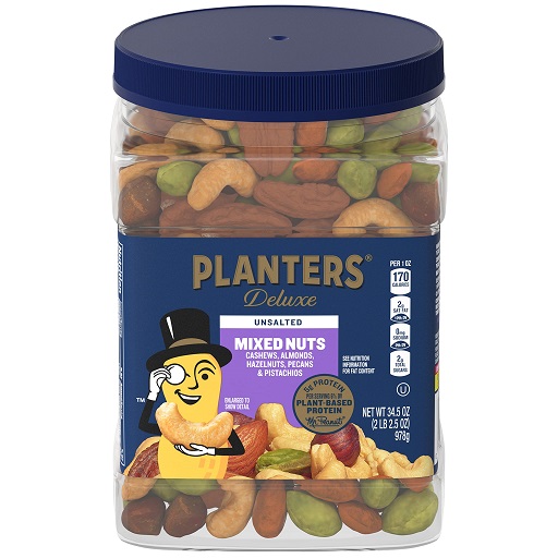 PLANTERS Unsalted Premium Nuts 34.5 oz Resealable Container- Contains Roasted California Pistachios, Cashews, Almonds, Hazelnuts & Pecans - No Artificial Flavors or Colors,Now Only $13.11