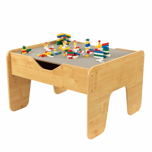 KidKraft Reversible Wooden Activity Table with Board with 195 Building Bricks – Gray & Natural, Gift for Ages 3+, Now Only $46.99