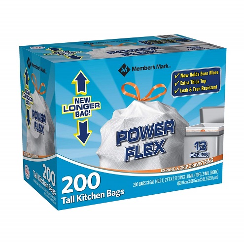 Member's Mark Power Flex Tall Kitchen Drawstring Bags, 200 Count 200 Count (Pack of 1), List Price is $25.93, Now Only $16.89