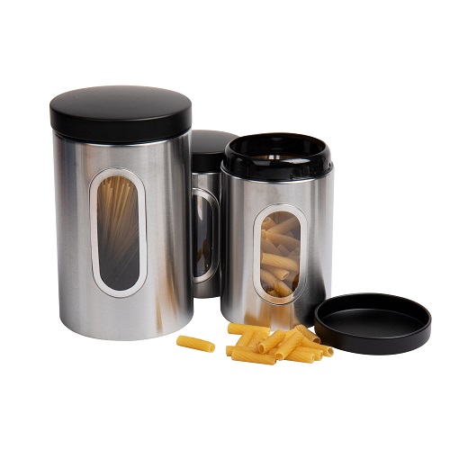 Mind Reader 3 Piece Canister Set, 1, 1.5, 2 Quart, Silver with Black, List Price is $23.99, Now Only $12.6, You Save $11.39