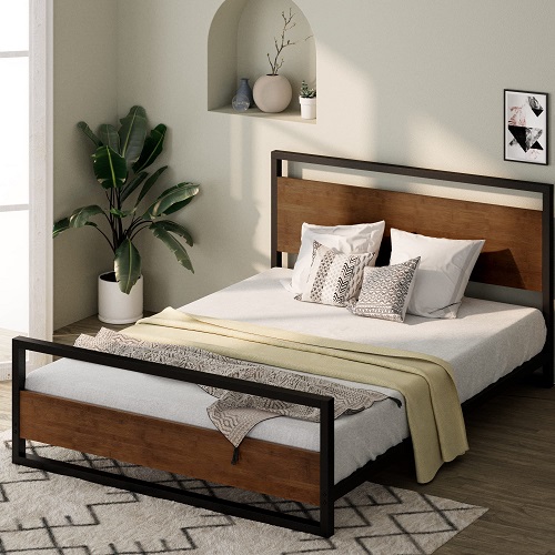 ZINUS Suzanne Bamboo and Metal Platform Bed Frame with Footboard / Wood Slat Support /    Queen Bed Frame Footboard, List Price is $279, Now Only $183.1
