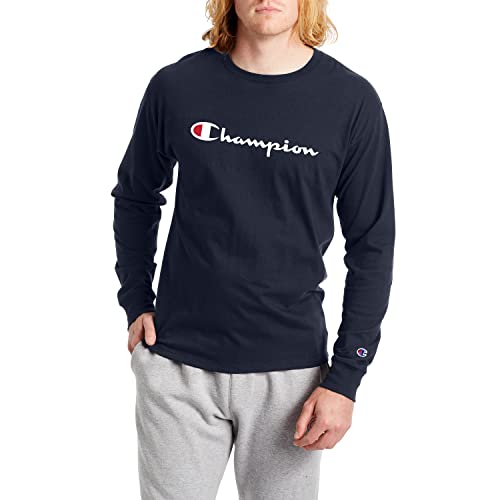 Champion Men's Classic Long-Sleeve Cotton Tee with Logos,Essential Long-Sleeve Cotton T-Shirt,Basic Logo Tee for Men, Graphic, List Price is $30, Now Only $15, You Save $15
