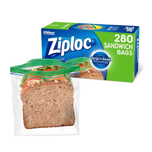 仅限部分用户！Ziploc 三明治/零食 食物保鲜密封袋 280个，原价$12.48，现点击coupon后仅售$8.24，免运费！