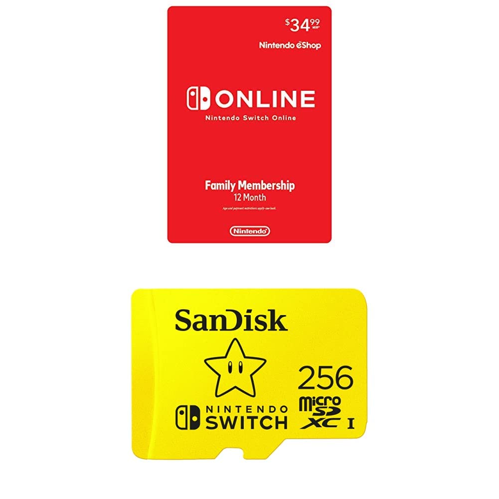 Nintendo Switch Online Family Membership 12 Month - Nintendo Switch & SanDisk 256GB microSDXC-Card, Licensed for Nintendo, List Price is $87.98, Now Only $49.99, You Save $37.99