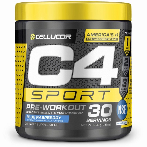 C4 Sport Pre Workout Powder Blue Raspberry - Pre Workout Energy with 3g Creatine Monohydrate + 135mg Caffeine and Beta-Alanine Performance Blend - NSF Certified for Sport | 30 Servings, Only $13.99