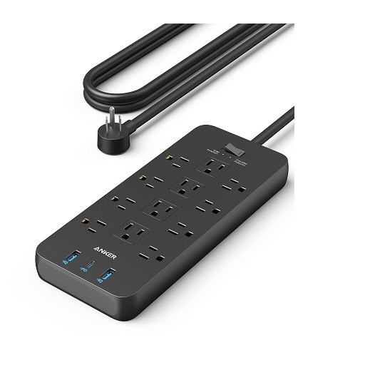 Anker Power Strip Surge Protector (2100J), 12 Outlets with 2 USB A and 1 USB C Port for Multiple Devices, 5ft Extension Cord, 20W Power Delivery Only $25.99
