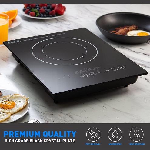 Baulia SB816 Induction Cooker Single Touch – 1800-Watt Countertop Burner for Fast Cooking, Precise Digital Temperature Control + 4 Hour Timer, 1800 Watt, Black, List Price is $69.99, Now Only $43.62