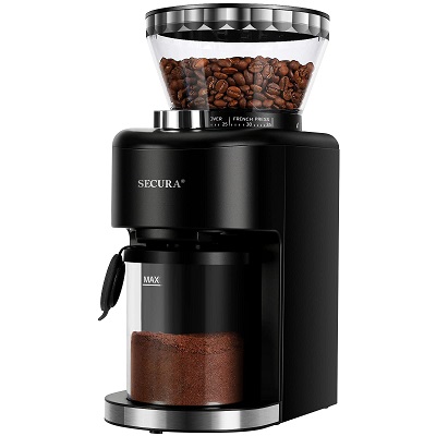 Secura Conical Burr Coffee Grinder, Adjustable Burr Mill with 35 Grind Settings, Electric Coffee Bean Grinder for 2-12 Cups, List Price is $79.96, Now Only $60.08
