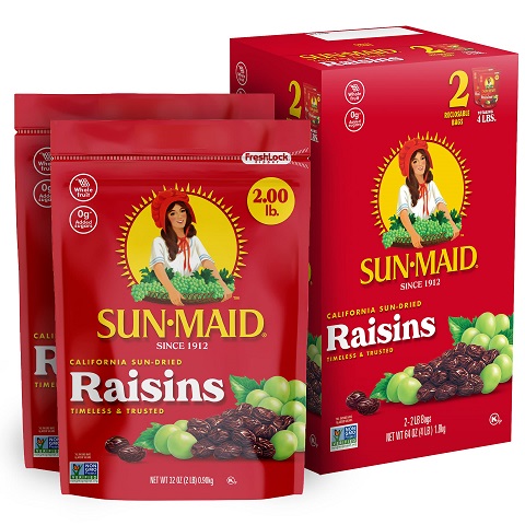 Sun-Maid California Raisins | 32 Ounce Bags | Pack of 2 | Whole Natural Dried Fruit | No Artificial Flavors | Non-GMO | Vegan And Vegetarian Friendly 2 Pound (Pack of 2),  Only $8.87
