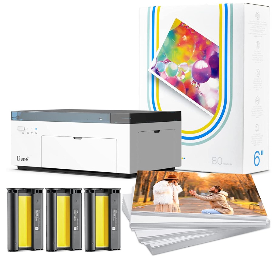 Liene 4x6'' Photo Printer, Photo Printer (100 Sheets), Full-Color Photo, Portable Instant Photo Printer for iPhone, Thermal Dye Sublimation, Wi-Fi Picture Printer w/ 100 Sheets Paper & 3 Cartridges