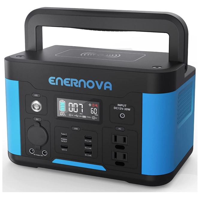 Enernova Portable Power Station 500W 515Wh Solar Generator, Backup Lithium Battery Power Supply with 2 AC Outlets LED Lights, for CPAP Outdoor Adventure Camping Power Outage RV Emergency