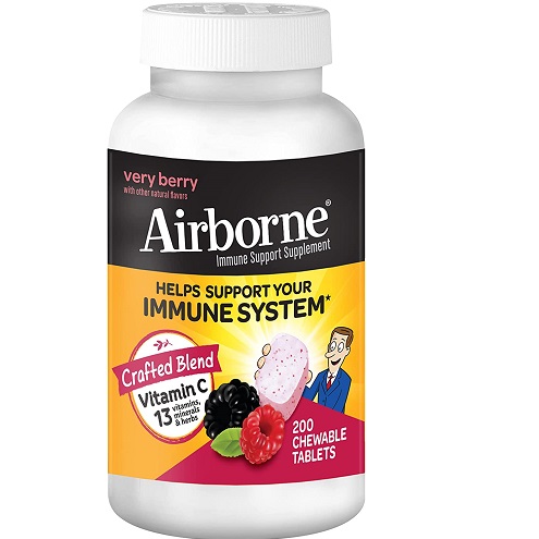 Airborne 1000mg Vitamin C Chewable Tablets with Zinc, Immune Support Supplement with Powerful Antioxidants Vitamins A C & E - 200 Chewable Tablets, Very Berry Flavor Berry 200 Count,  Only $19.79