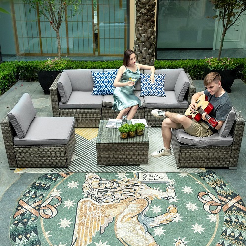 YITAHOME 6 Pieces Patio Furniture Set, Outdoor Sectional Sofa PE Rattan Wicker Conversation Set Outside Couch with Table and Cushions for Porch Lawn Garden Backyard, Grey Grey 6 pcs, Now Only $514.98