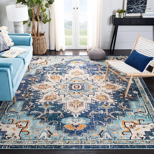 SAFAVIEH Madison Collection 9' x 12' Blue Light Blue MAD473M Boho Chic Medallion Distressed Non-Shedding Living Room Bedroom Dining Home Office Area Rug 9' x 12' Blue/Light Blue,  Only $139.39
