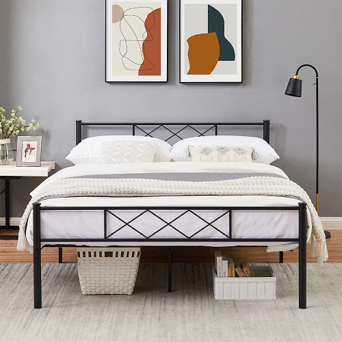VECELO Metal Platform Bed Frame Mattress Foundation with Headboard & Footboard, NO Boxing Spring Needed, Heavy Duty Support, Easy Assembly, Queen, Now Only $87.99
